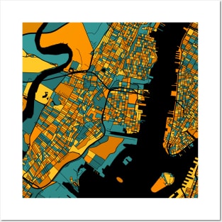 Jersey City Map Pattern in Orange & Teal Posters and Art